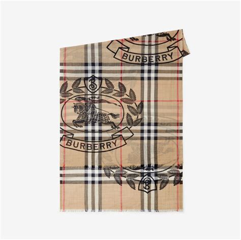 Check Wool Silk Scarf in Archive beige 